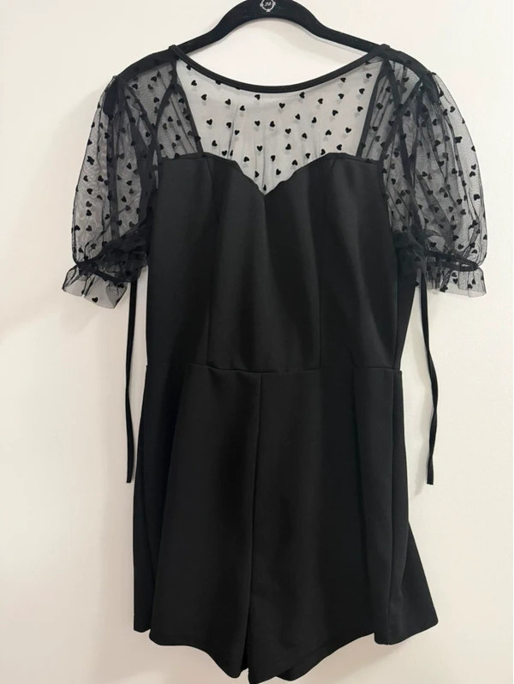 SHEIN Frenchy Black Heart Mesh Puff Sleeve Romper Medium Tags Attached
